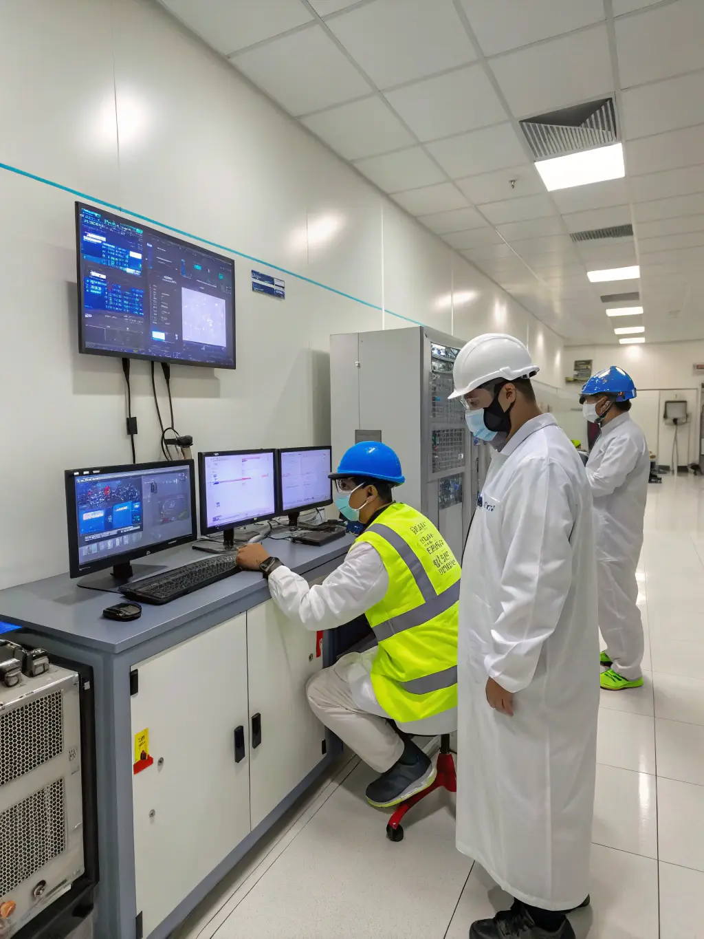 A laboratory setting with scientists testing the effectiveness of a cleaning solution on a variety of surfaces, highlighting its versatility.